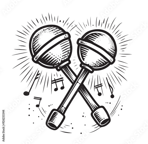 Hand Drawn Maracas Sketch Symbol. Vector Rattle Element In Trendy Style.