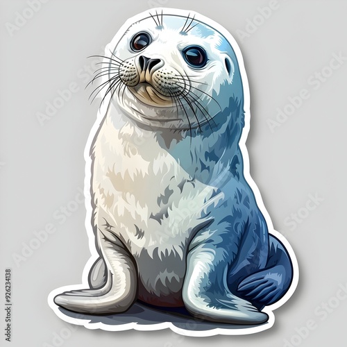 Cute Harp Seal Sticker Design in Arctic Style on Isolate White Background