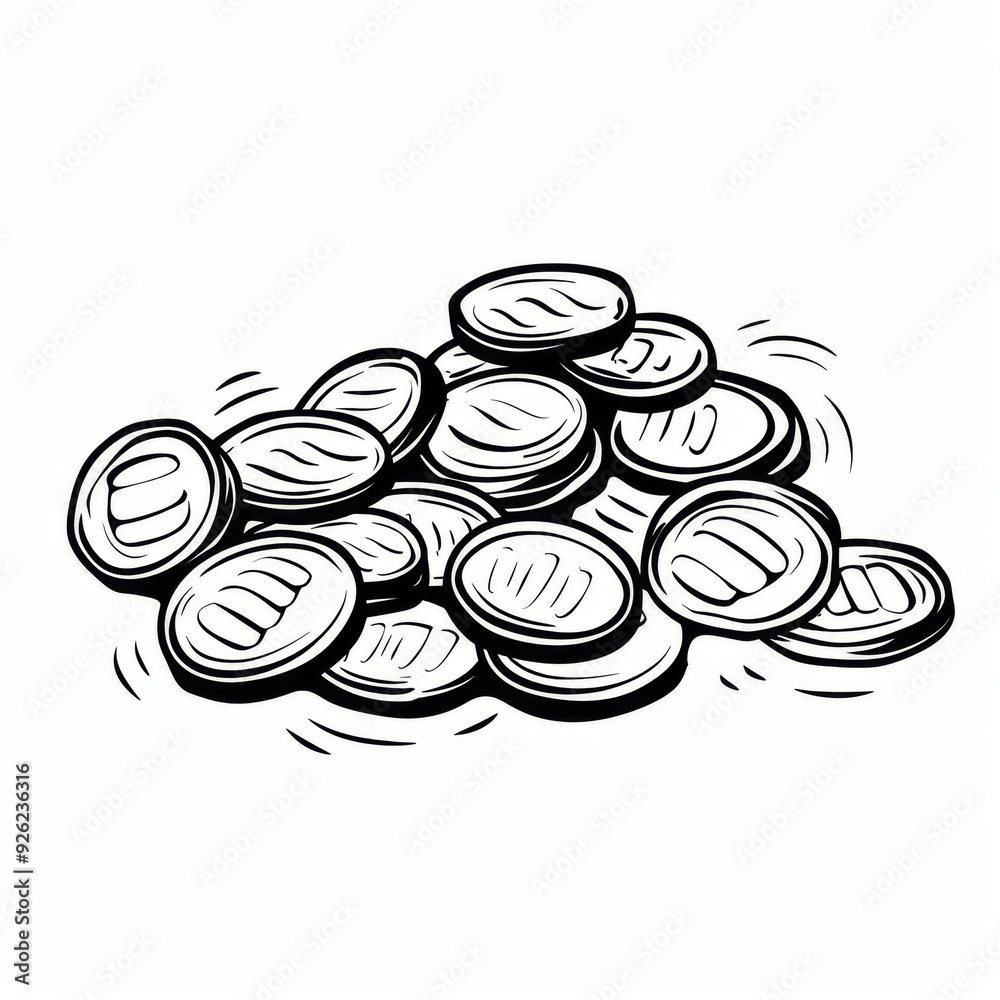 Black Line Drawing of a Stack of Coins, Generative AI Illustration Black Line Drawing of a Stack of Coins, Generative AI Illustration