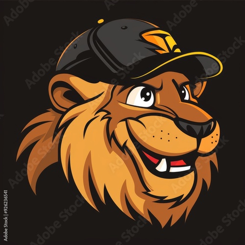 Lion mascot with baseball cap illustration