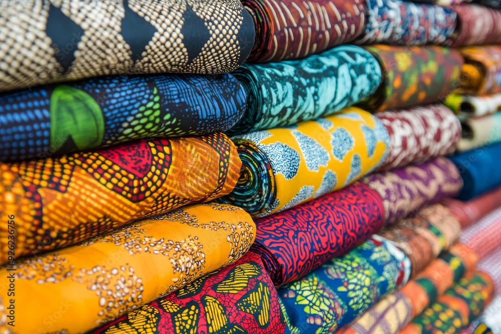 A close-up of vibrant, patterned fabrics stacked neatly in a market, showcasing traditional textile designs and diverse color palettes.
A close-up of vibrant, patterned fabrics stacked neatly in a market, showcasing traditional textile designs and diverse color palettes.