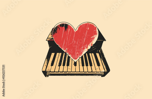 Love piano logo vector icon illustration.
