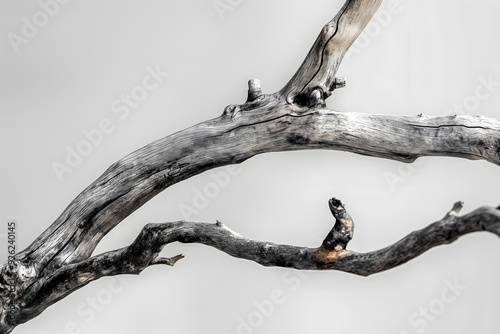 Elegant Old Tree Branch Close-Up in Minimalist Style with Soft Lighting photo