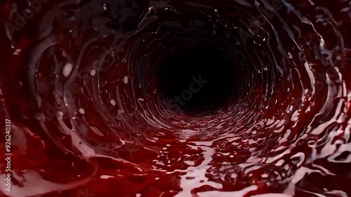 Flying through a blood red vein as if through a tunnel. photo