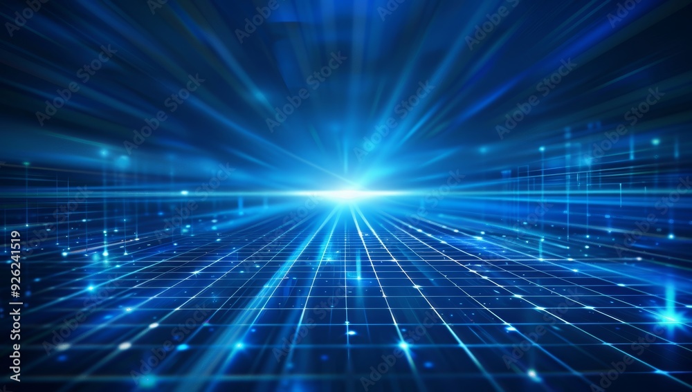 Futuristic Abstract Blue Digital Grid with Glowing Light Rays. Futuristic Abstract Blue Digital Grid with Glowing Light Rays.