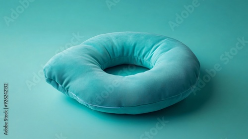 Soft Turquoise Travel Pillow on Color Background with Space