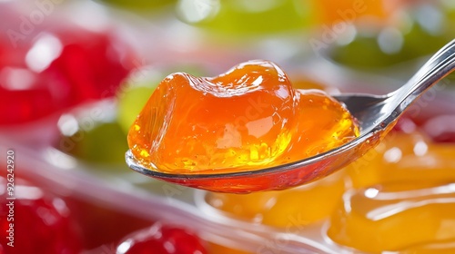 Fruit Jelly Spoon on Plastic Container on Table