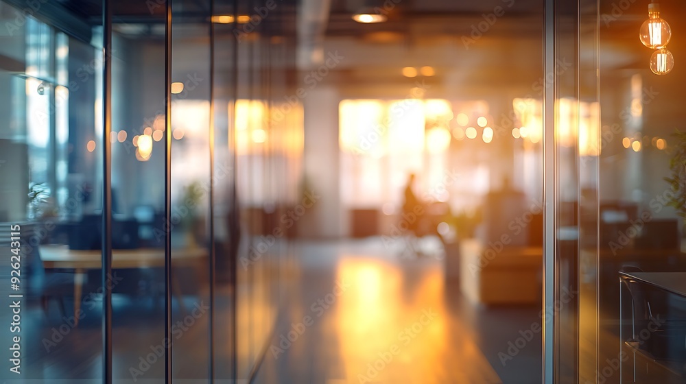 Warm Glow of a Modern Office Space: Capturing the Serene Ambiance at Sunset Warm Glow of a Modern Office Space: Capturing the Serene Ambiance at Sunset