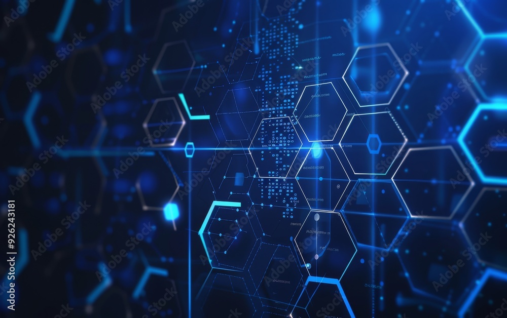 Abstract Blue Technology Design with Hexagonal Shapes in Vector Style Abstract Blue Technology Design with Hexagonal Shapes in Vector Style