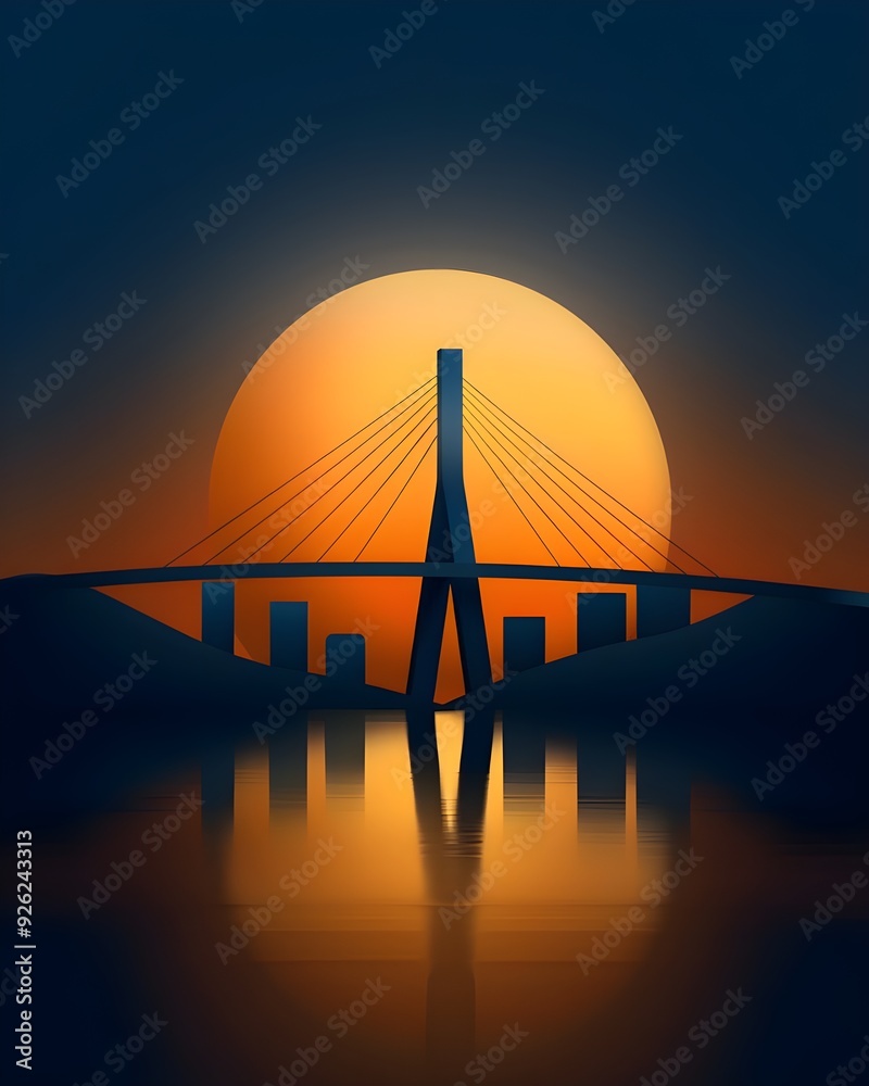 Obraz premium A stunning depiction of the Octávio Frias de Oliveira Bridge illuminated against the night cityscape, with its X-shaped towers and cables glowing in vibrant colors for a dazzling effect.