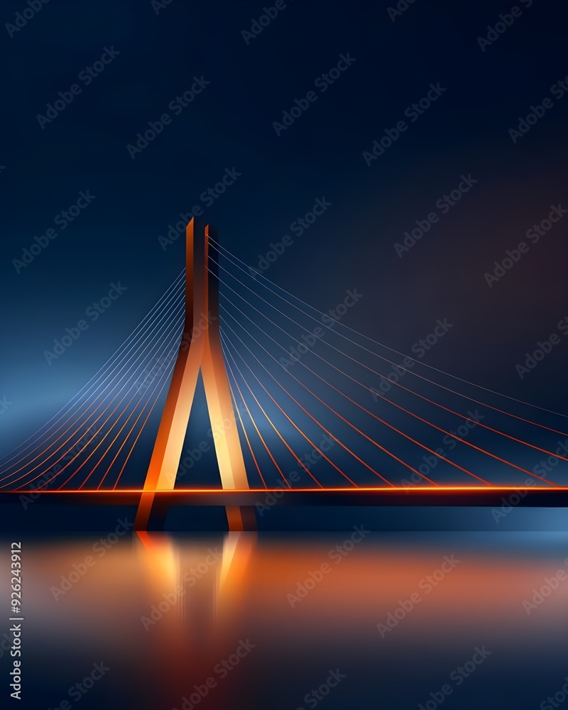 Fototapeta premium A stunning depiction of the Octávio Frias de Oliveira Bridge illuminated against the night cityscape, with its X-shaped towers and cables glowing in vibrant colors for a dazzling effect.