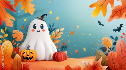 High-resolution vector of an abstract cute Pocong Halloween display background with charming decorations and vibrant colors, artistic and fun design