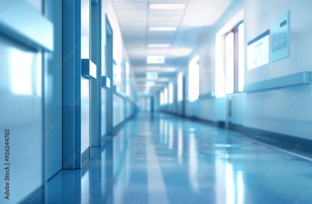 Blurred Hospital Corridor Featuring Digital Tech and Blue Color Theme Blurred Hospital Corridor Featuring Digital Tech and Blue Color Theme