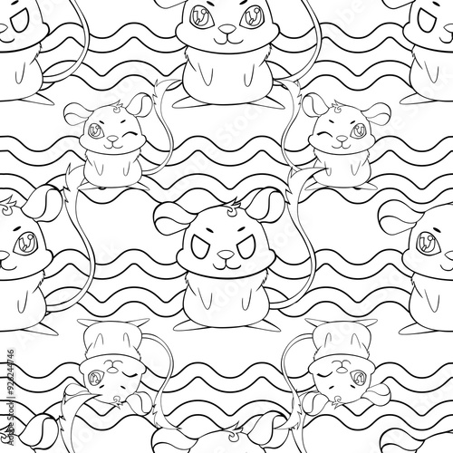 Expressive Gerbil Cartoon Repeat Pattern Design as Coloring Page photo