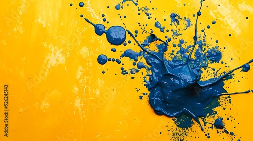 Slate blue splash on a sunny yellow background. Cool and warm contrast.