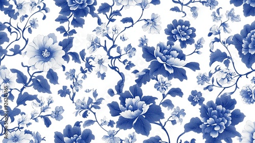 Minimalist marketing poster design, ultra-high resolution, featuring a seamless pattern of traditional Chinese blue and white porcelain motifs, with an elegant space for text