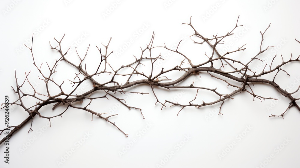 Abstract arrangement of thorny twigs and branches positioned randomly on a white background Abstract arrangement of thorny twigs and branches positioned randomly on a white background