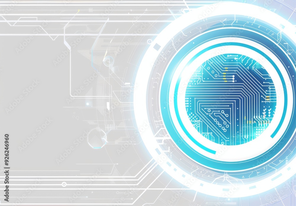 Obraz premium Abstract Futuristic Background Featuring Blue Circuit Board and White Circle.