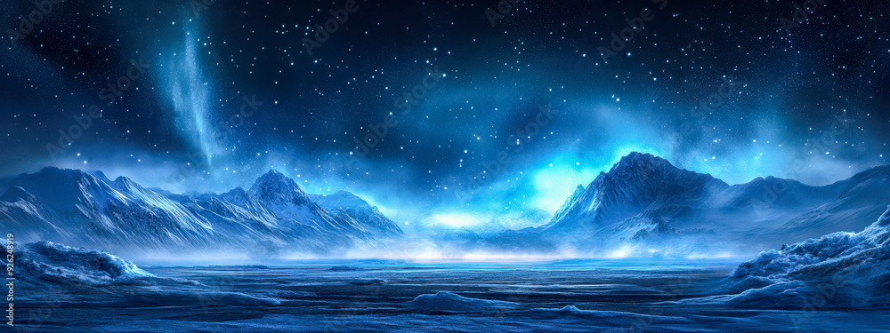Fototapeta premium A beautiful blue sky with mountains in the background and a large body of water