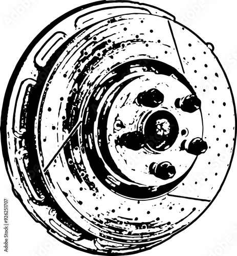 Ilustración Vectorial Una Tinta Freno de disco coche mecánico