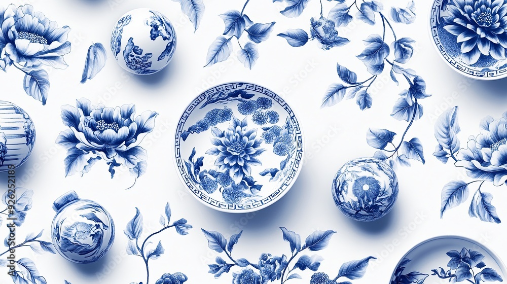 Minimalist marketing poster design, ultra-high resolution, featuring traditional Chinese blue and white porcelain motifs in a seamless pattern, with intentional text placement Minimalist marketing poster design, ultra-high resolution, featuring traditional Chinese blue and white porcelain motifs in a seamless pattern, with intentional text placement
