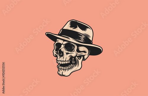 Skull wears a hat logo vector icon illustration.