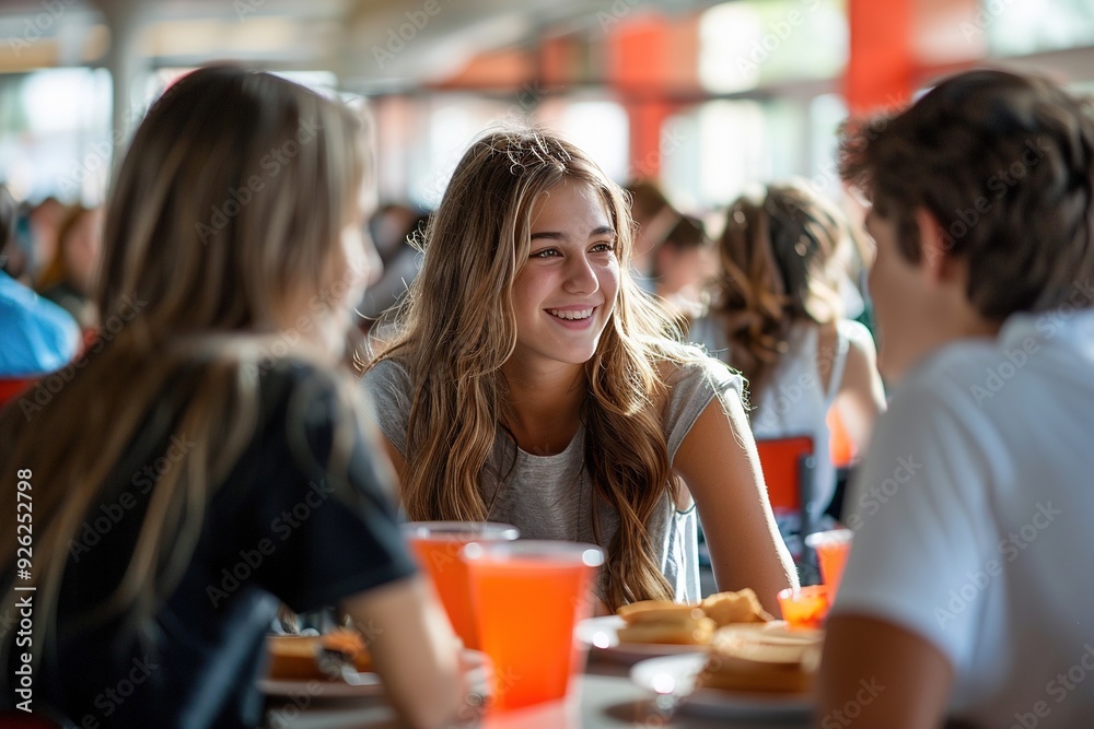 A group of people are sitting at a table in a restaurant, enjoying their meal A group of people are sitting at a table in a restaurant, enjoying their meal