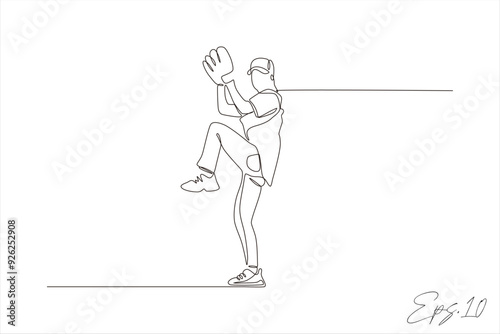 continuous line vector illustration design of woman playing baseball