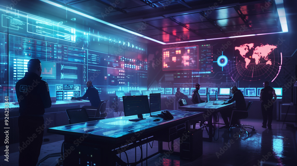 cutting-edge environment of modern cyber security, emphasizing the integration of high-tech tools and expert teamwork