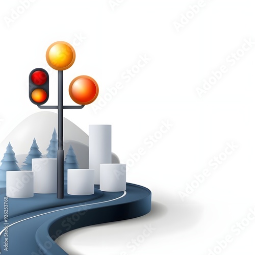 3D isometric crossroads with traffic lights on a white background.