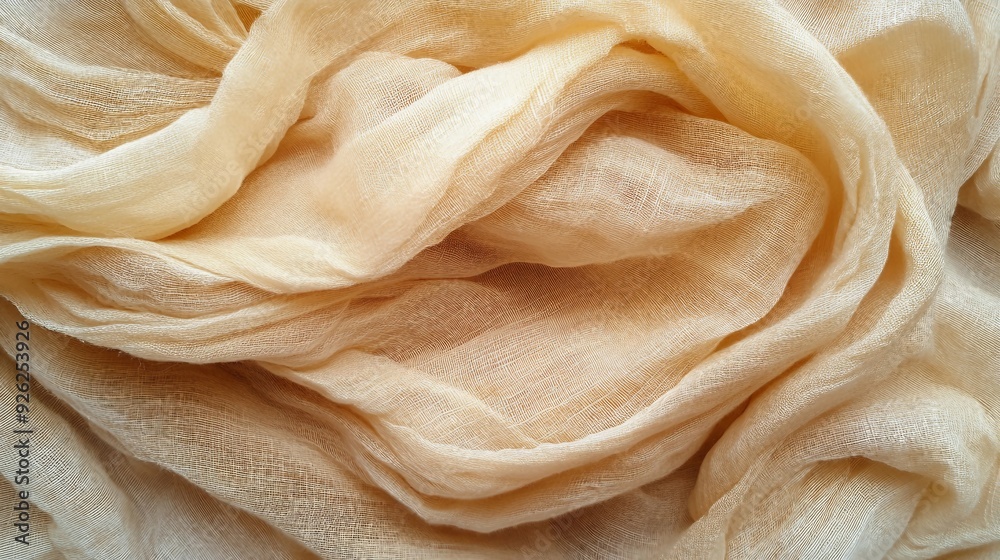Elegant Beige Cotton Fabric with Folds, Top View for Designers and Seamstresses Elegant Beige Cotton Fabric with Folds, Top View for Designers and Seamstresses
