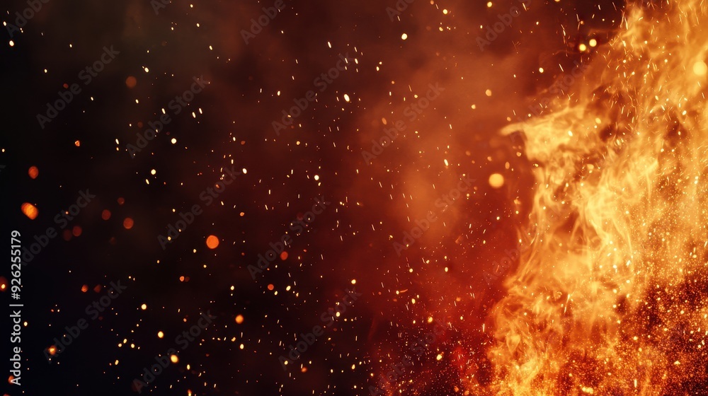 Fototapeta premium A dynamic display of flames and sparks creating a dramatic, fiery atmosphere.