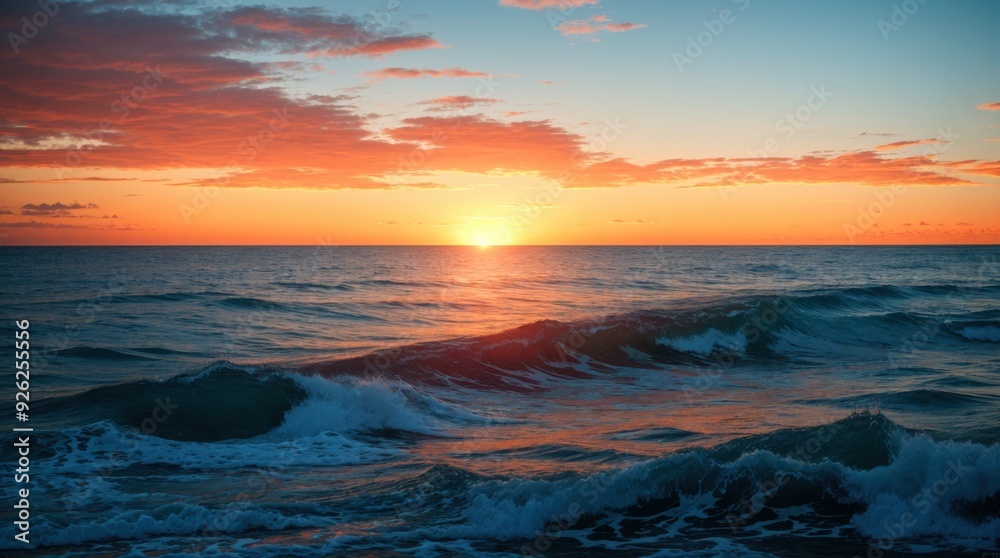 Majestic sunset reflecting on peaceful ocean Majestic sunset reflecting on peaceful ocean