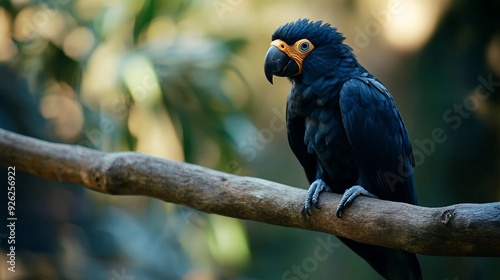 Vibrant Closeup of Black Nasutus Tockus Tropical Bird Perched on a Branch in Natural Habitat photo