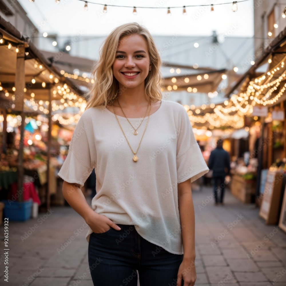 Fototapeta premium Mesmerizing Marketplace Lit Up with String Lights