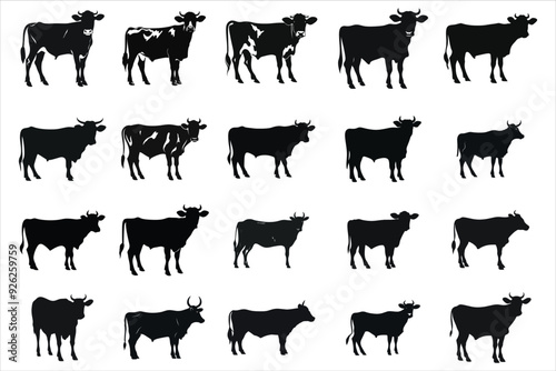 Cow Silhouette Bundle, Animal Cow Silhouette