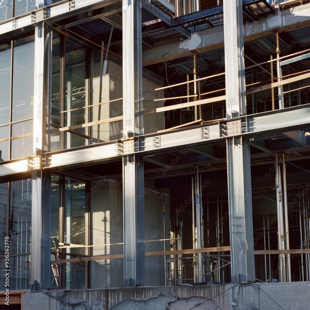 The steel skeleton of an unfinished building captures the magic hour light, showcasing the intricacies of construction in progress. The steel skeleton of an unfinished building captures the magic hour light, showcasing the intricacies of construction in progress.