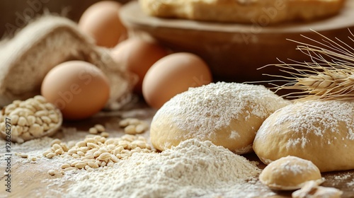 Wheat Dough and Products on Table Closeup - Cooking Pasta