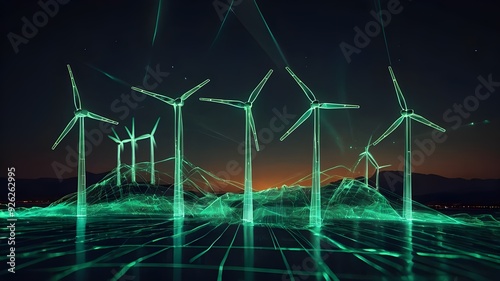 Abstract Hand Holding Wind Turbine, Renewable Energy, Low Poly Style, Geometric Background, Modern 3D Vector