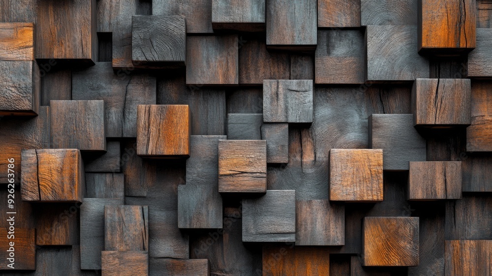 This image displays a geometric arrangement of abstract wooden blocks with varying hues, presenting a modern and artistic interpretation of natural wood textures. This image displays a geometric arrangement of abstract wooden blocks with varying hues, presenting a modern and artistic interpretation of natural wood textures.