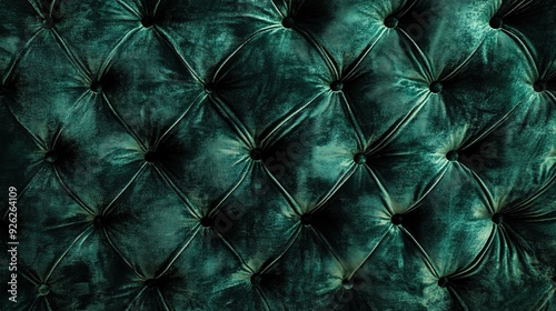 Emerald Velvet Upholstery: A close-up shot of luxurious emerald green velvet upholstery with intricate button tufting. 