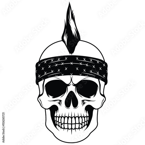 Punk skull with mohawk hair and bandana vector illustration.