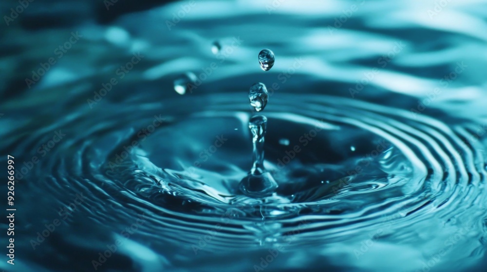 Dramatic close-up shot of a water splash with detailed ripples, conveying the dynamic motion of water and capturing the essence of fluidity and natural beauty in blue tones. Dramatic close-up shot of a water splash with detailed ripples, conveying the dynamic motion of water and capturing the essence of fluidity and natural beauty in blue tones.