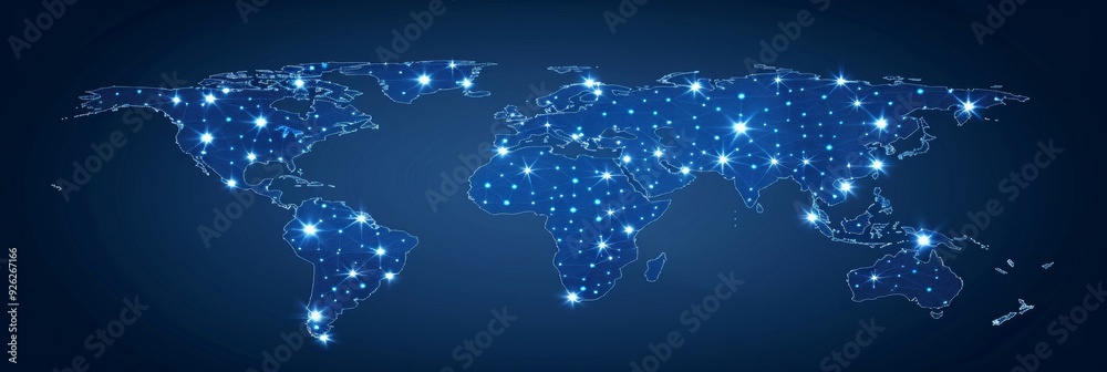 Obraz premium Glowing World Map International Connectivity, Network, and Technology Concept Illustration