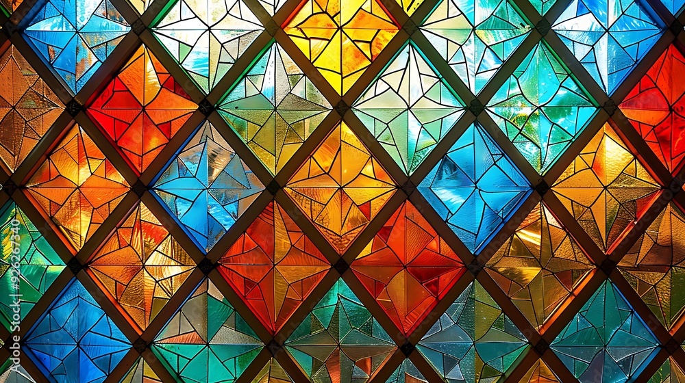 Colorful Diamond Pattern Stained Glass Window - Illustration Colorful Diamond Pattern Stained Glass Window - Illustration