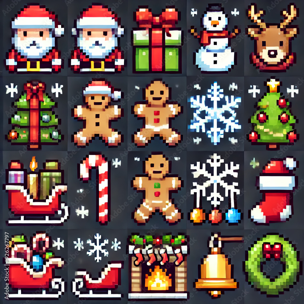 Christmas Pixel Art Icons Christmas Pixel Art Icons