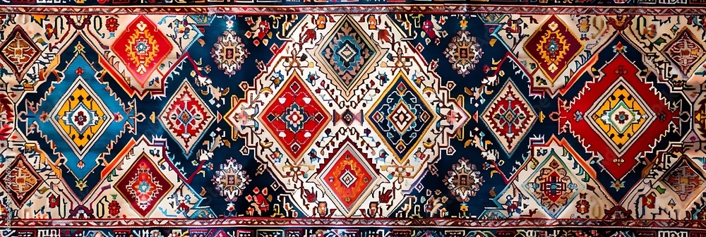 Colorful Persian Rug with Intricate Geometric Patterns - Photo Colorful Persian Rug with Intricate Geometric Patterns - Photo