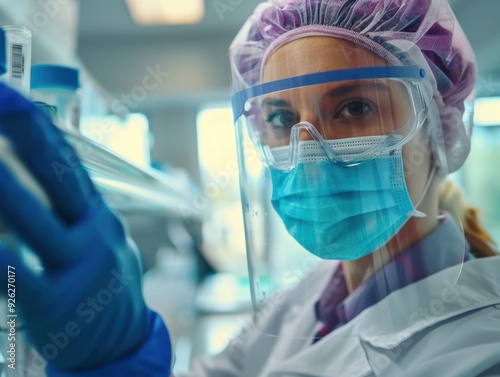 Young scientist conducting experiments in a laboratory during the evening