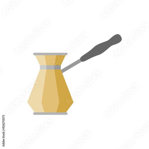 turkish coffee pot flat design vector illustration. coffee cezve illustration. Classic copper cezve with wooden handle equipment for cooking aromatic beverage