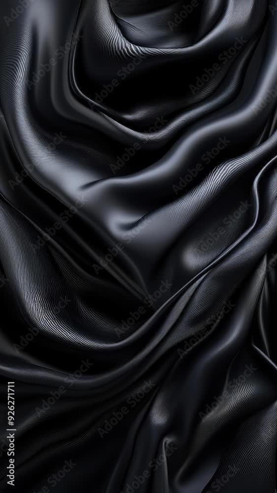 A close up of a black silk fabric with a very large amount of folds animation